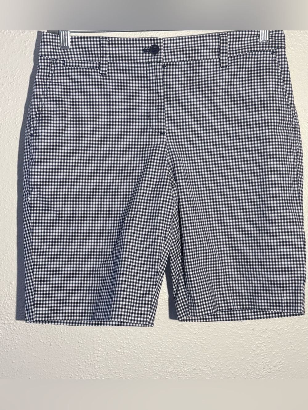 Talbots The Perfect Shorts Size 8 Blue & White Gingham Print Preppy Bermuda